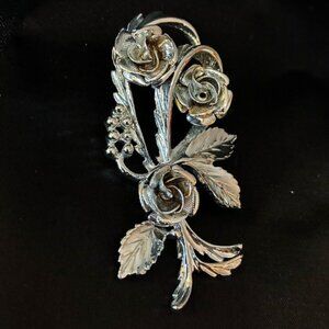 Vintage Coro Signed Rose Bouquet Floral Brooch